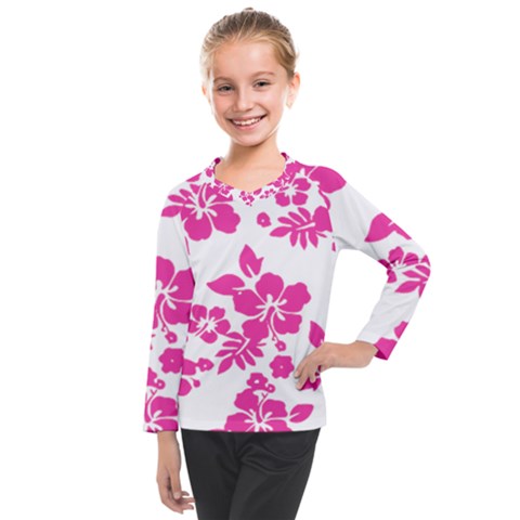 Hibiscus Pattern Pink Kids  Long Mesh Tee by GrowBasket