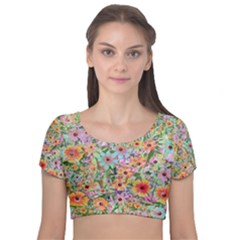 Secretgarden Velvet Short Sleeve Crop Top 