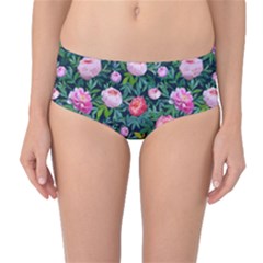 Delicate Watercolor Peony Mid-waist Bikini Bottoms by SychEva