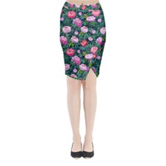 Delicate Watercolor Peony Midi Wrap Pencil Skirt by SychEva