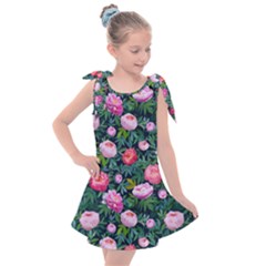 Delicate Watercolor Peony Kids  Tie Up Tunic Dress by SychEva