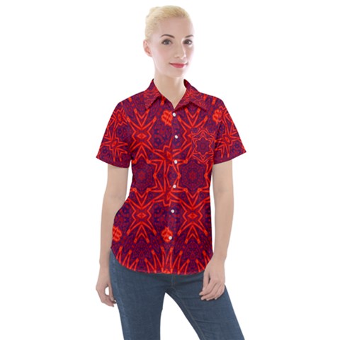 Red Rose Women s Short Sleeve Pocket Shirt by LW323