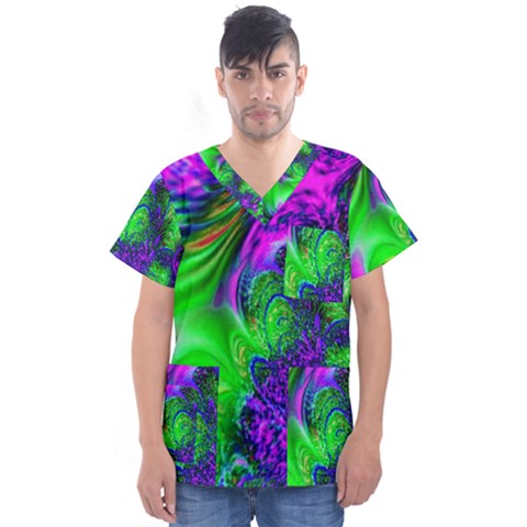 Feathery Winds Men s V-neck Scrub Top by LW323