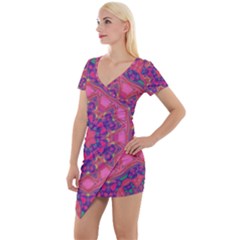 Purple Flower Short Sleeve Asymmetric Mini Dress by LW323