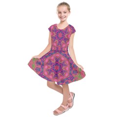 Purple Flower Kids  Short Sleeve Dress by LW323