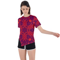 Red Rose Asymmetrical Short Sleeve Sports Tee by LW323