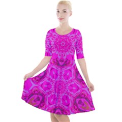 Purple Flower 2 Quarter Sleeve A-line Dress by LW323