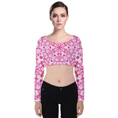 Pink Petals Velvet Long Sleeve Crop Top by LW323