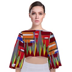 Forrest Sunset Tie Back Butterfly Sleeve Chiffon Top by LW323