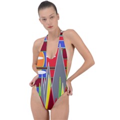 Forrest Sunset Backless Halter One Piece Swimsuit by LW323