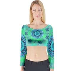 Blue Green  Twist Long Sleeve Crop Top by LW323