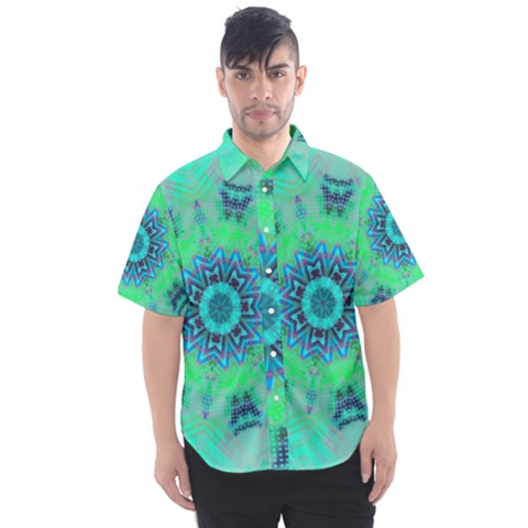 Blue Green  Twist Men s Short Sleeve Shirt by LW323