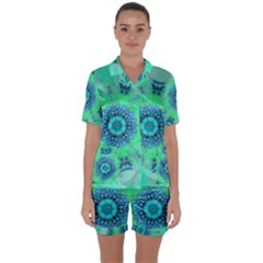 Blue Green  Twist Satin Short Sleeve Pajamas Set by LW323