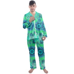 Blue Green  Twist Men s Long Sleeve Satin Pajamas Set by LW323