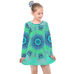 Blue Green  Twist Kids  Long Sleeve Dress by LW323