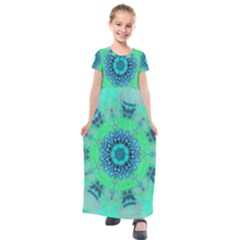 Blue Green  Twist Kids  Short Sleeve Maxi Dress by LW323