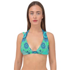 Blue Green  Twist Double Strap Halter Bikini Top by LW323