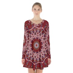 Redyarn Long Sleeve Velvet V-neck Dress by LW323