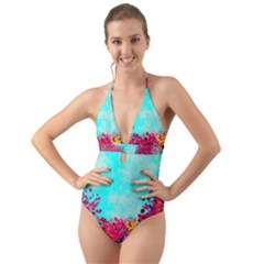 Flowers Halter Cut-out One Piece Swimsuit by LW323