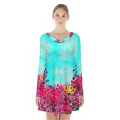 Flowers Long Sleeve Velvet V-neck Dress by LW323