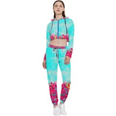 Flowers Cropped Zip Up Lounge Set by LW323