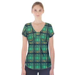 Green Clover Short Sleeve Front Detail Top