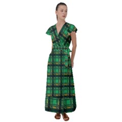 Green Clover Flutter Sleeve Maxi Dress