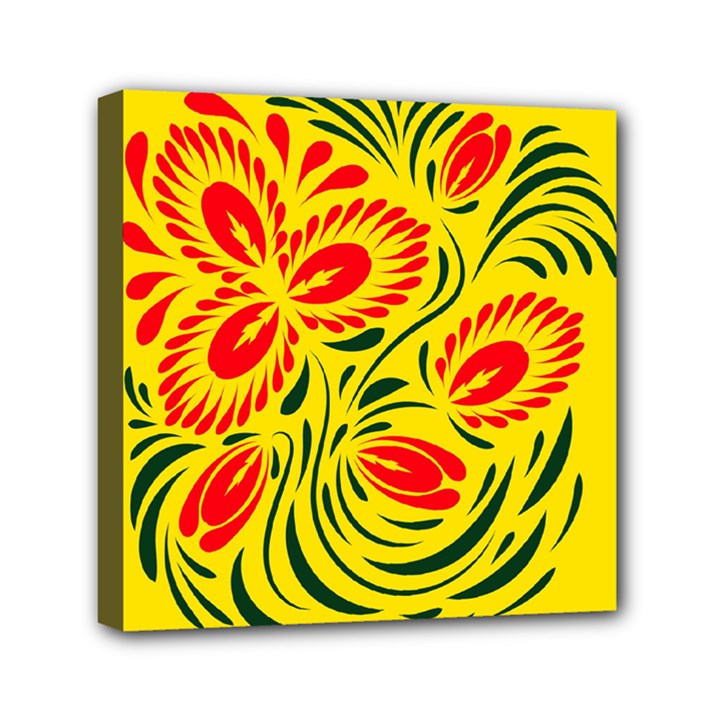 Folk floral print . Abstract flowers art , poster.  Mini Canvas 6  x 6  (Stretched)