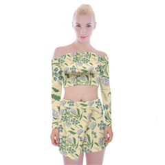 Folk Floral Pattern  Abstract Flowers Surface Design  Seamless Pattern Off Shoulder Top With Mini Skirt Set by Eskimos