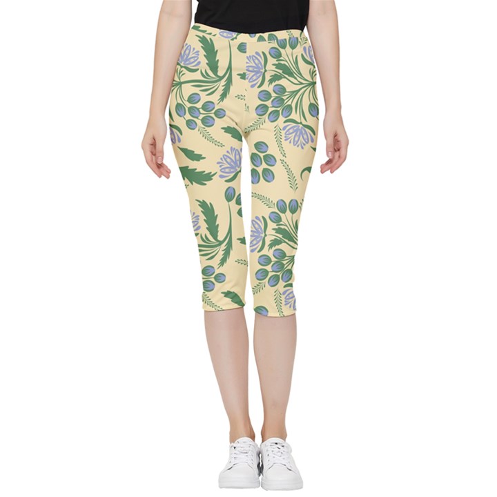 Folk floral pattern. Abstract flowers surface design. Seamless pattern Inside Out Lightweight Velour Capri Leggings 