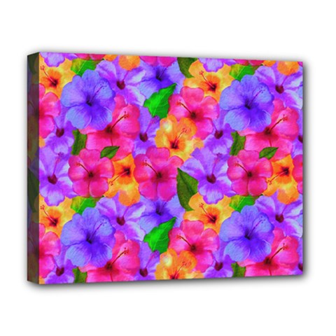 Watercolor Flowers  Multi-colored Bright Flowers Deluxe Canvas 20  X 16  (stretched) by SychEva