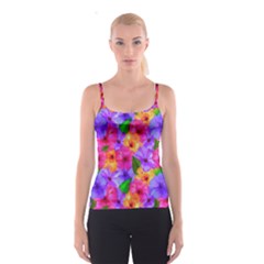 Watercolor Flowers  Multi-colored Bright Flowers Spaghetti Strap Top by SychEva