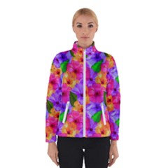 Watercolor Flowers  Multi-colored Bright Flowers Winter Jacket by SychEva