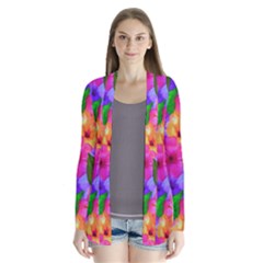 Watercolor Flowers  Multi-colored Bright Flowers Drape Collar Cardigan by SychEva