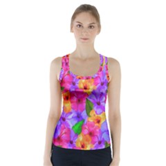 Watercolor Flowers  Multi-colored Bright Flowers Racer Back Sports Top by SychEva