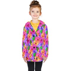 Watercolor Flowers  Multi-colored Bright Flowers Kids  Double Breasted Button Coat by SychEva