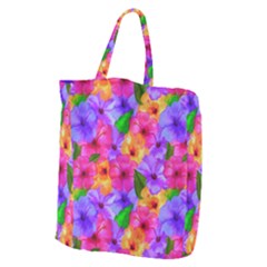 Watercolor Flowers  Multi-colored Bright Flowers Giant Grocery Tote by SychEva