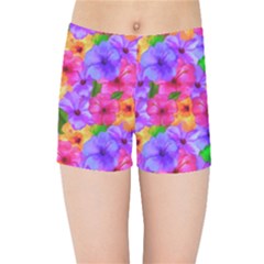 Watercolor Flowers  Multi-colored Bright Flowers Kids  Sports Shorts by SychEva