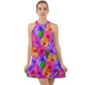 Watercolor Flowers  Multi-colored Bright Flowers Halter Tie Back Chiffon Dress View1