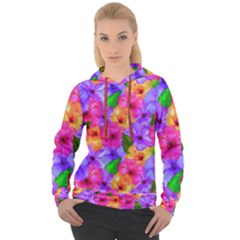 Watercolor Flowers  Multi-colored Bright Flowers Women s Overhead Hoodie by SychEva