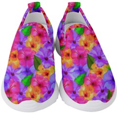 Watercolor Flowers  Multi-colored Bright Flowers Kids  Slip On Sneakers by SychEva