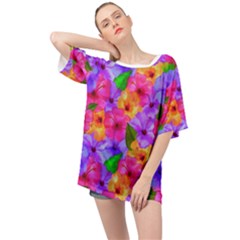 Watercolor Flowers  Multi-colored Bright Flowers Oversized Chiffon Top by SychEva
