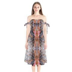 Abstract Marbling Symmetry Shoulder Tie Bardot Midi Dress by kaleidomarblingart