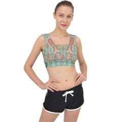 Emerald Marbling V-back Sports Bra by kaleidomarblingart