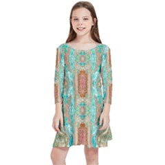 Emerald Marbling Kids  Quarter Sleeve Skater Dress by kaleidomarblingart