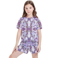 Intricate Lilac Kids  Tee And Sports Shorts Set by kaleidomarblingart