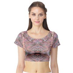 Pink Arabesque Iv Short Sleeve Crop Top by kaleidomarblingart