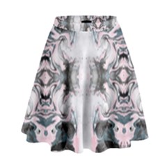 Grey On Pink Marbling High Waist Skirt by kaleidomarblingart