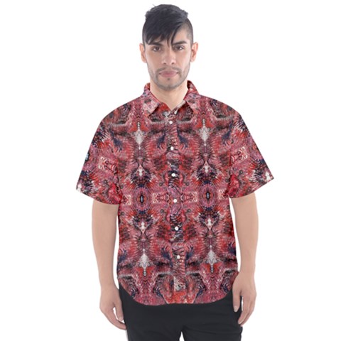 Red Arabesque Men s Short Sleeve Shirt by kaleidomarblingart