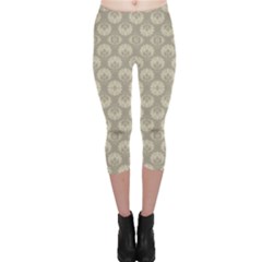 Bright Silver Flowers Motif Pattern Capri Leggings  by dflcprintsclothing